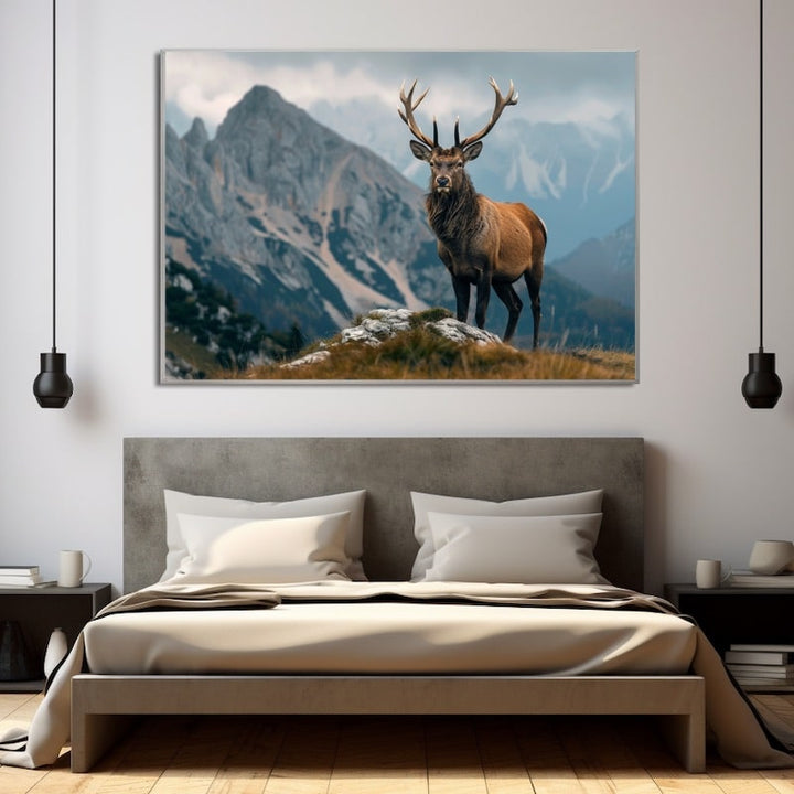 Tableau Cerf Montagne, art mural décoration nature