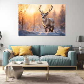 Tableau Cerf au Soleil d'Hiver, art mural décoration nature