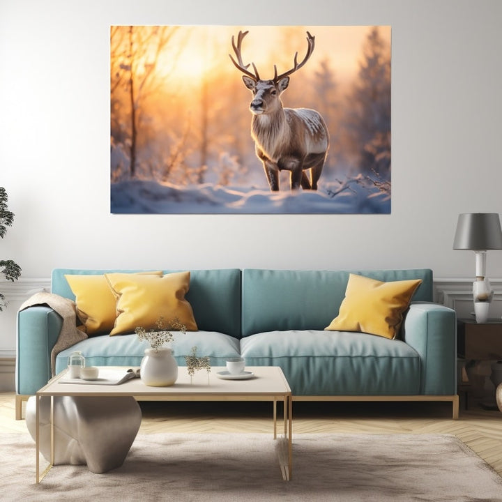 Tableau Cerf au Soleil d'Hiver, art mural décoration nature