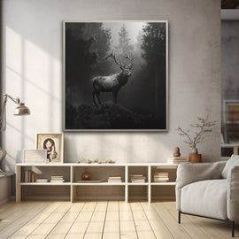 Tableau Cerf Noir et Blanc, art mural décoration nature