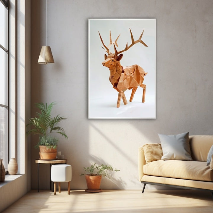 Tableau Cerf Origami, art mural décoration nature