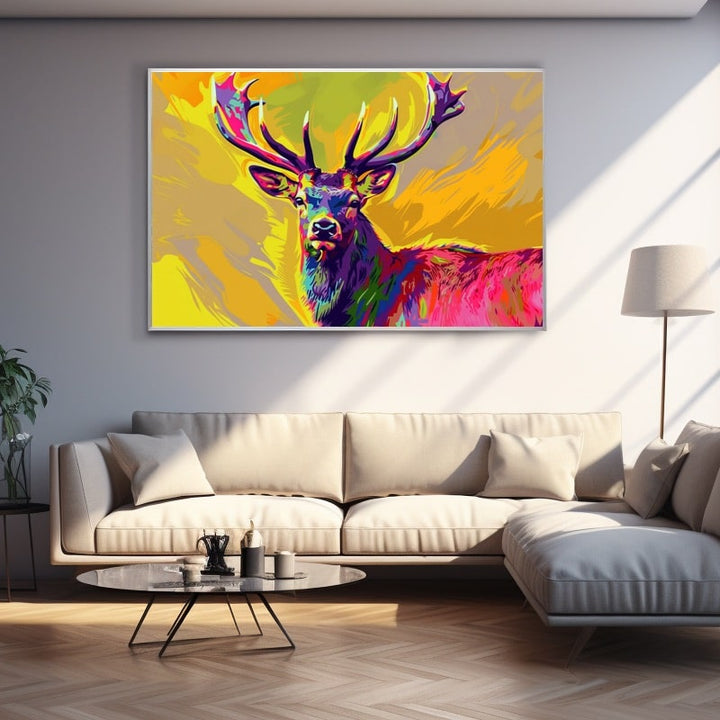 Tableau Cerf Pop Art, art mural décoration nature