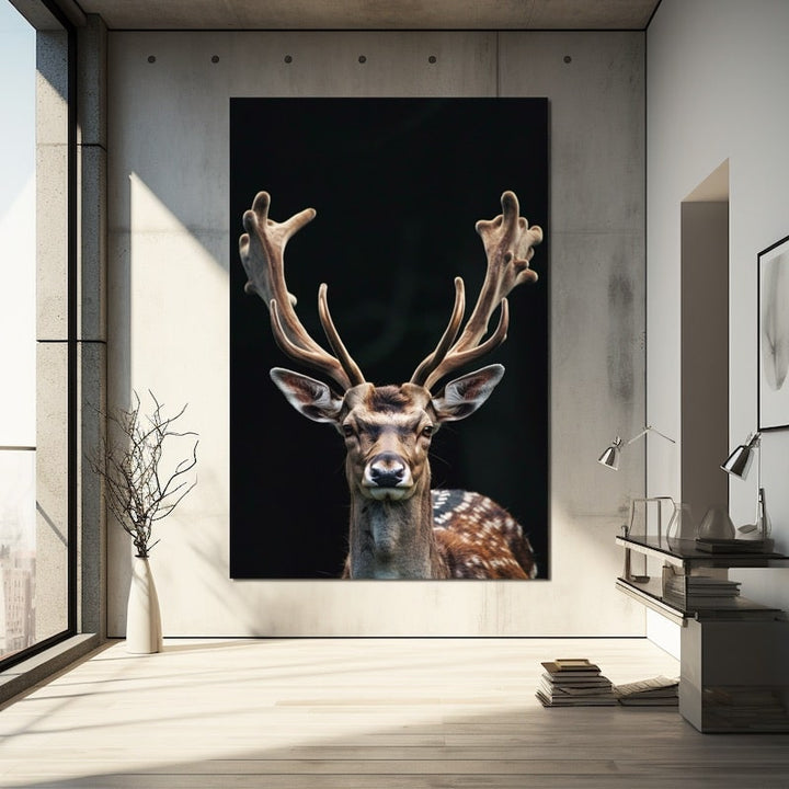 Tableau Cerf sur Fond Noir, art mural décoration nature