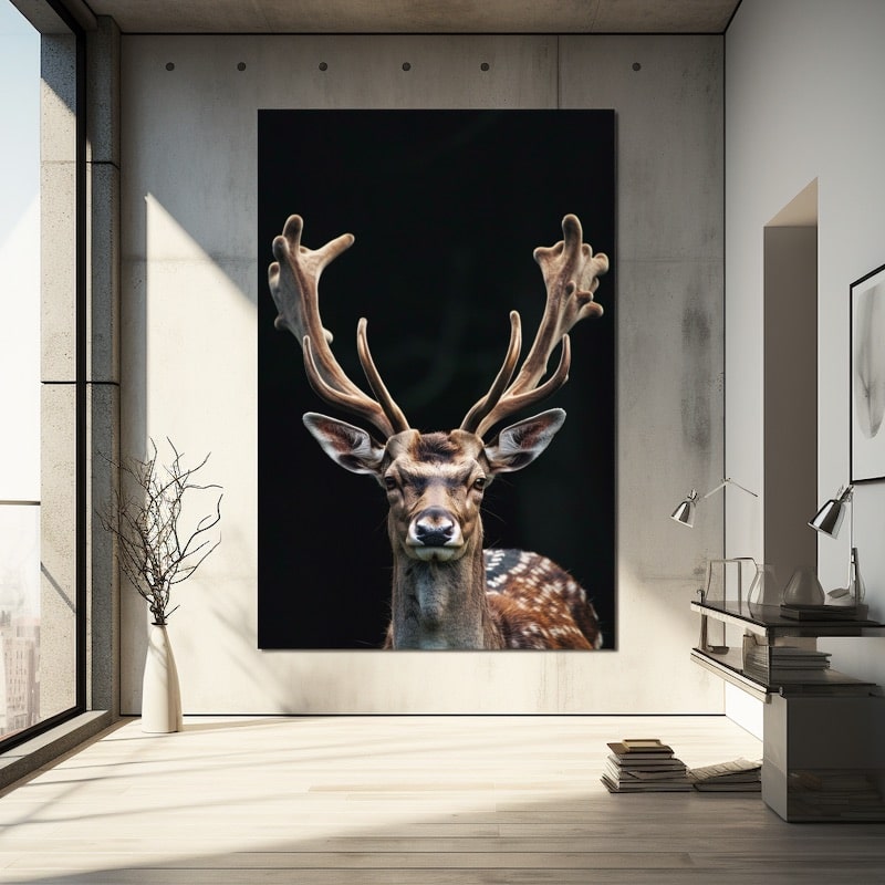 Tableau Cerf Sur Fond Noir