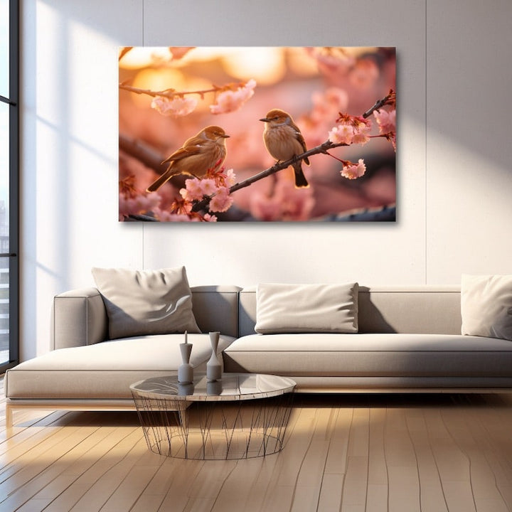 Tableau Cerisier Oiseaux, art mural décoration nature