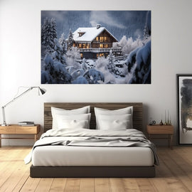 Tableau Chalet sous la Neige, art mural décoration nature