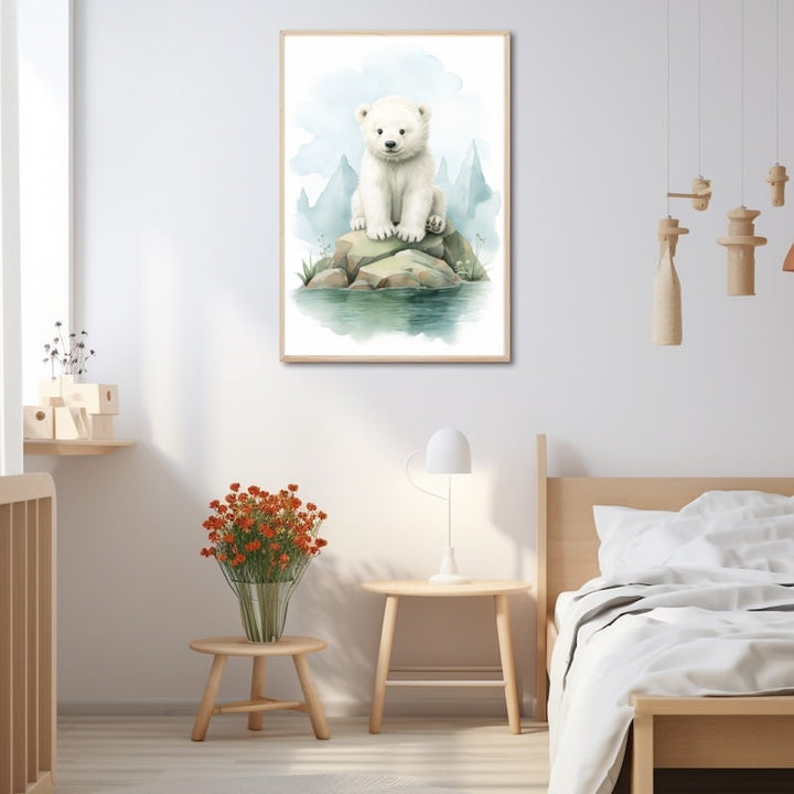 Tableau Chambre Bébé Ours Blanc, art mural décoration nature