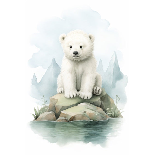 Tableau Chambre Bébé Ours Blanc, art mural décoration nature