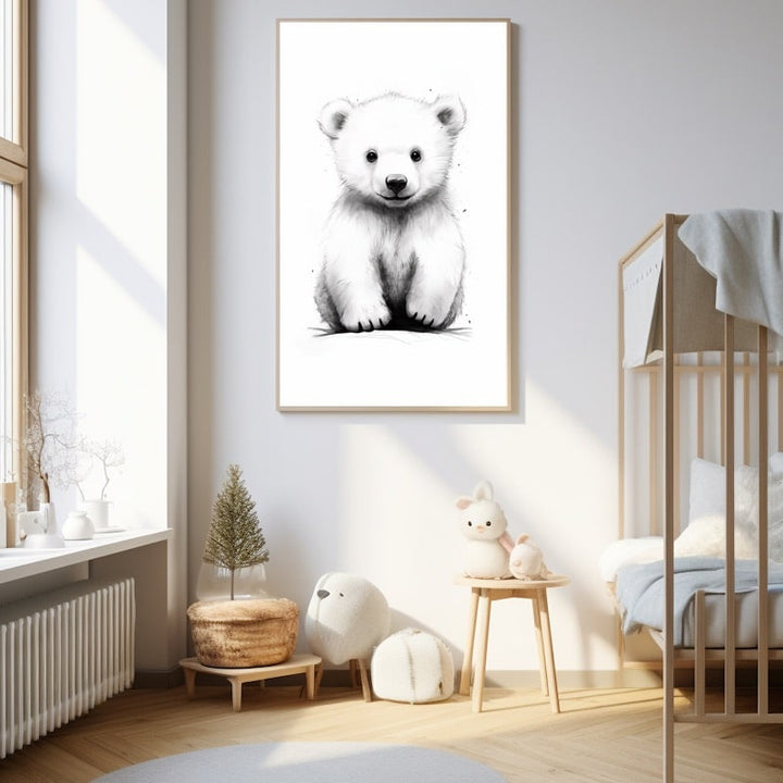Tableau Chambre Bébé Ours Noir et Blanc, art mural décoration nature