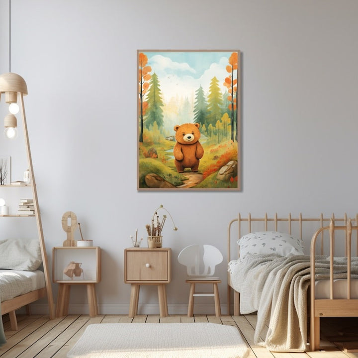 Tableau Chambre Enfant Ours Forêt, art mural décoration nature
