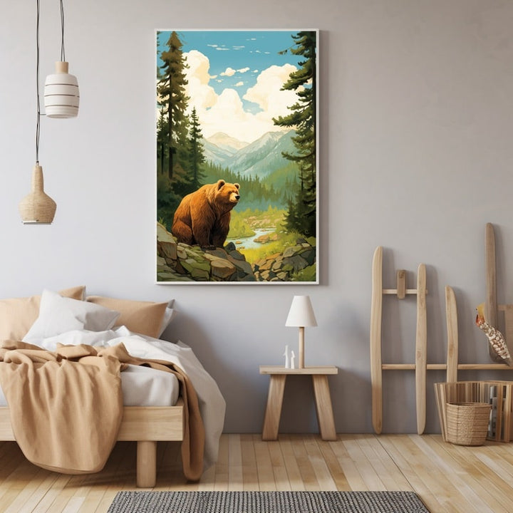 Tableau Chambre Garçon Ours, art mural décoration nature