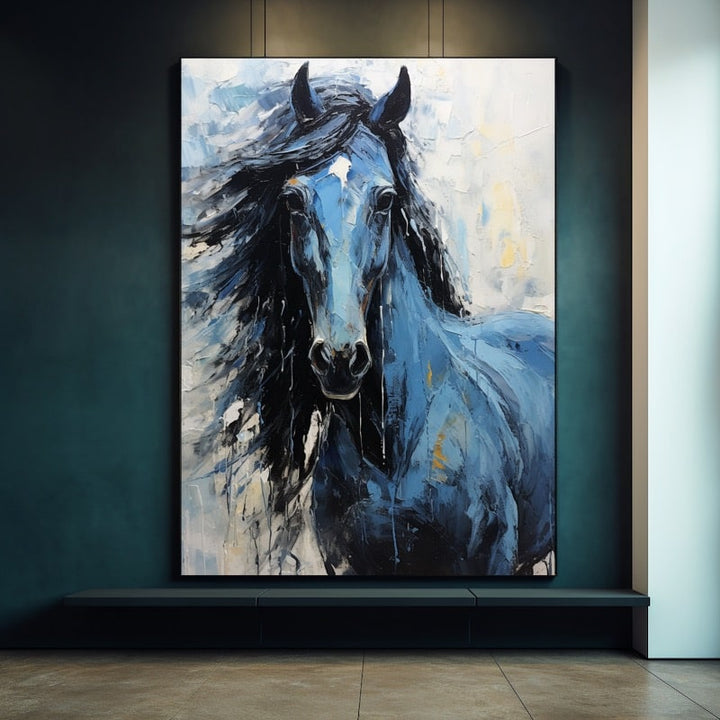 Tableau Cheval Bleu Abstrait, art mural décoration nature