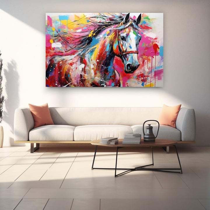 Tableau Cheval Coloré, art mural décoration nature
