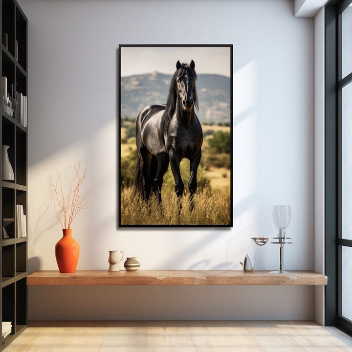 Tableau Cheval Frison, art mural décoration nature