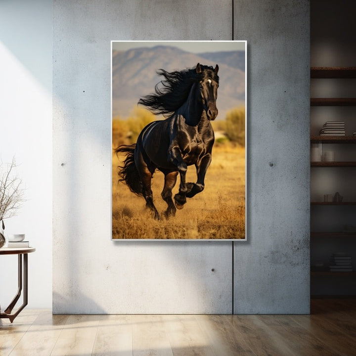Tableau Cheval Noir, art mural décoration nature
