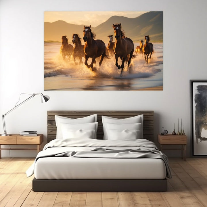 Tableau Chevaux au Bord de l'Eau, art mural décoration nature