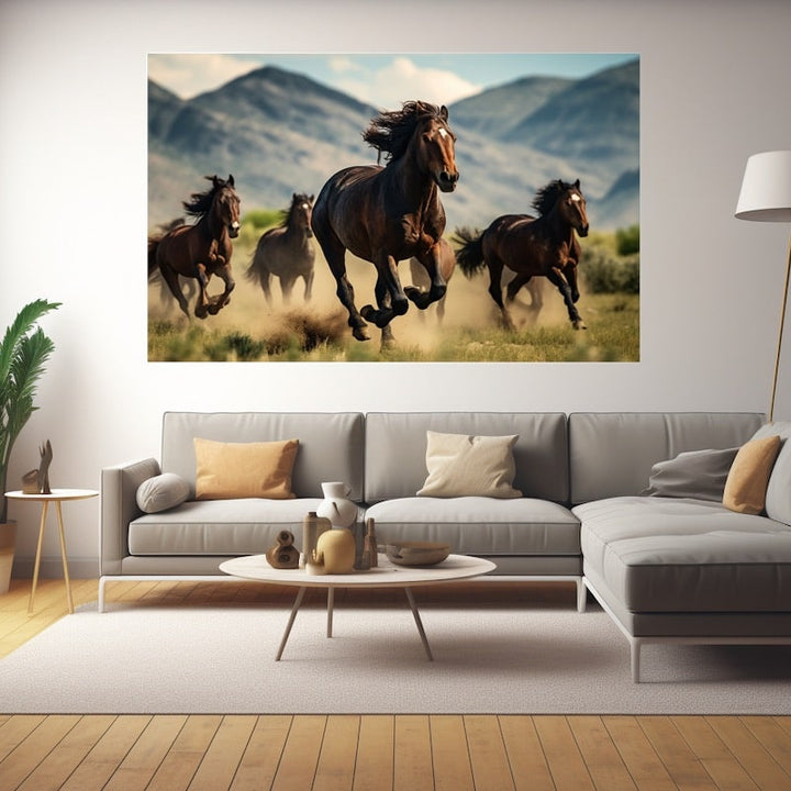 Tableau Chevaux Au Galop, art mural décoration nature