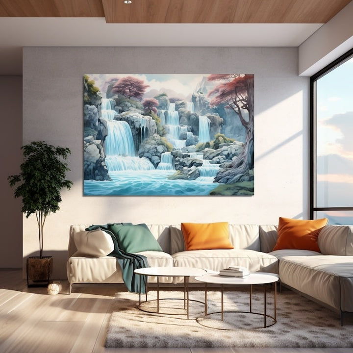 Tableau Chinois Cascade, art mural décoration nature