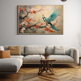 Tableau Chinois Oiseau à Plumes, art mural décoration nature
