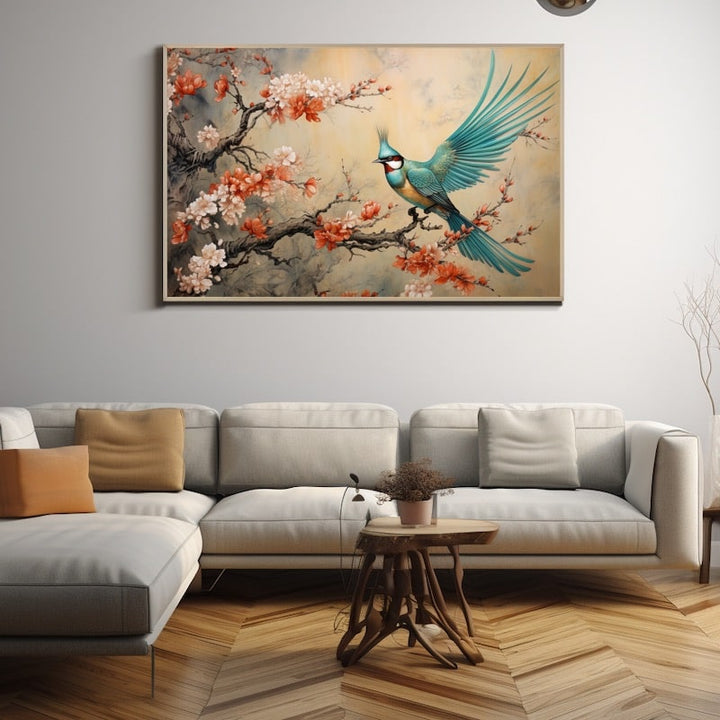 Tableau Chinois Oiseau à Plumes, art mural décoration nature
