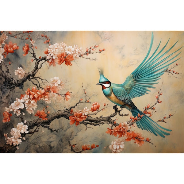 Tableau Chinois Oiseau à Plumes, art mural décoration nature, vue 2