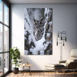 Tableau Chouette en Hiver, art mural décoration nature