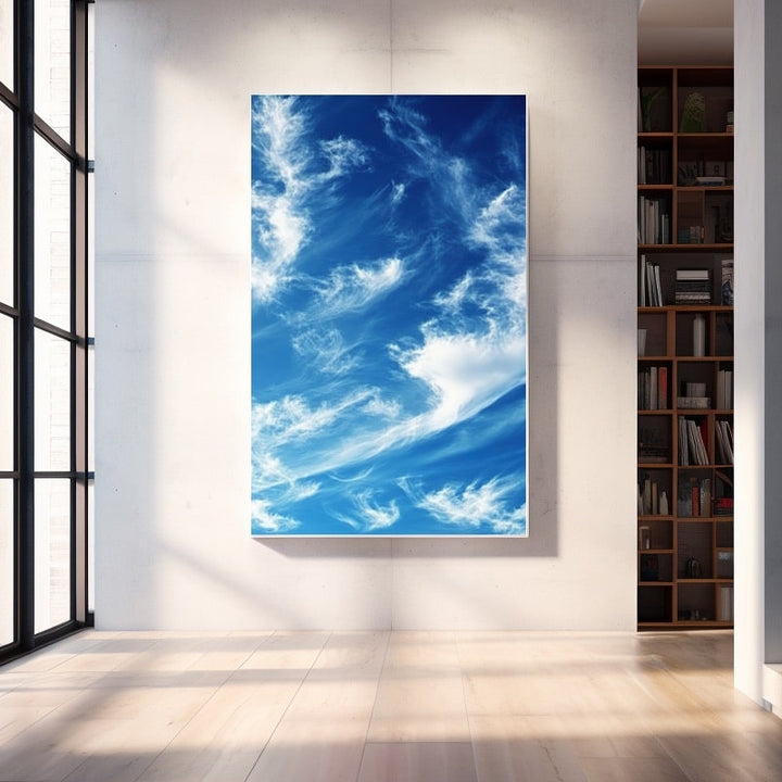 Tableau Ciel Bleu aux Cirrus Filants, art mural décoration nature