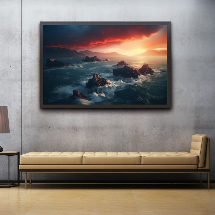 Tableau Flots et Ciel Embrasé, art mural décoration nature