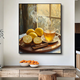 Tableau Citrons et Tasse de Thé, art mural décoration nature