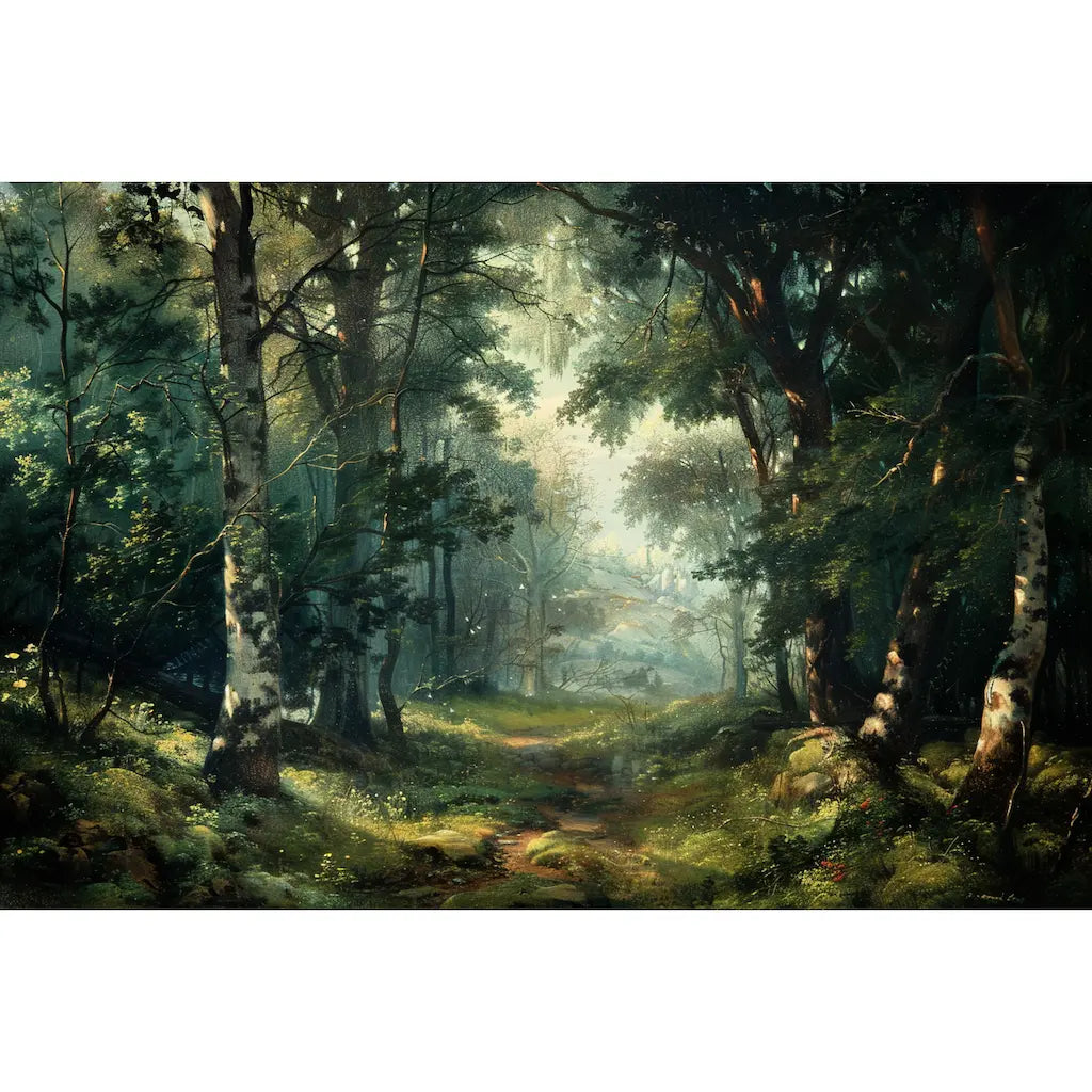 Tableau clairière lumineuse au cœur d'un sous-bois forestier