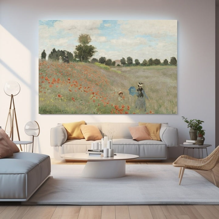 Tableau Monet Coquelicots Promenade, art mural décoration nature