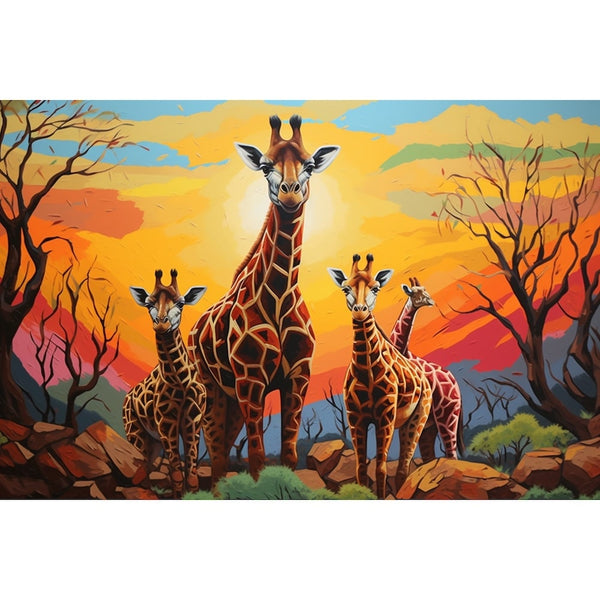 Tableau Famille Girafe Coloré, art mural décoration nature