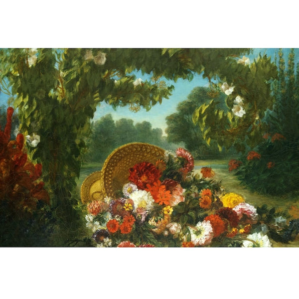 Tableau Corbeille de Fleurs au Jardin, art mural décoration nature