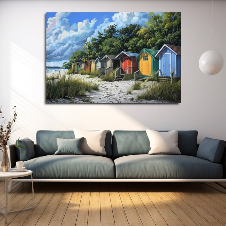 Tableau Contemporain Cabine de Plage, art mural décoration nature