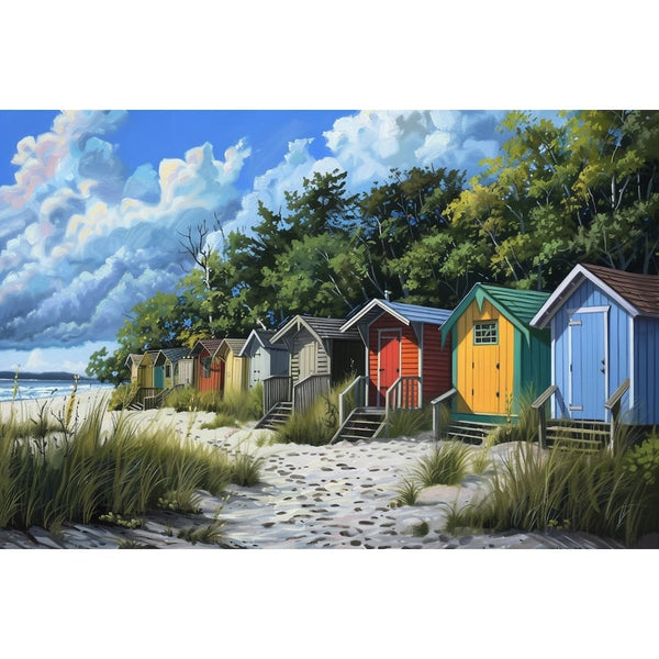 Tableau Contemporain Cabine de Plage, art mural décoration nature