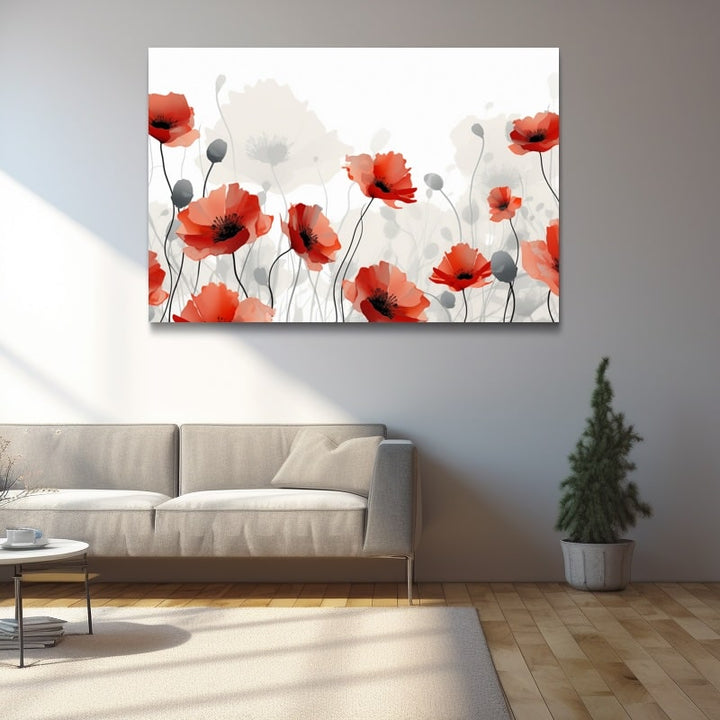 Tableau Coquelicots Fond Gris