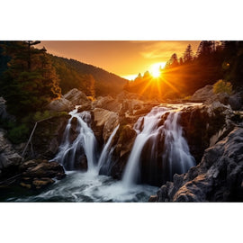 Tableau Cascade Coucher de Soleil, art mural décoration nature