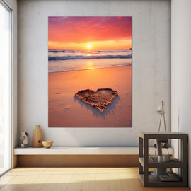 Tableau Coucher de Soleil Coeur Sable, art mural décoration nature
