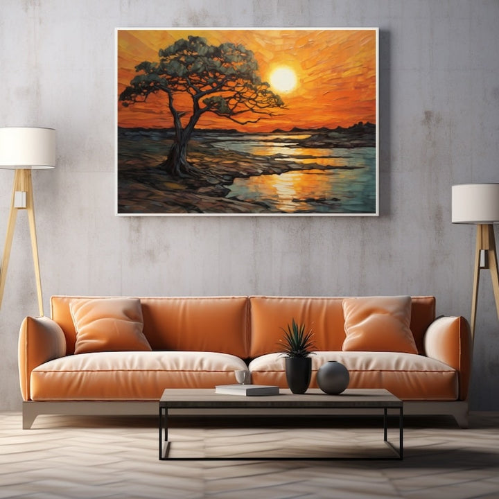 Tableau Coucher de Soleil Contemporain, art mural décoration nature