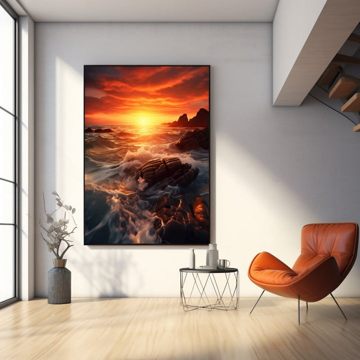 Tableau Coucher de Soleil en Bord de Mer, art mural décoration nature
