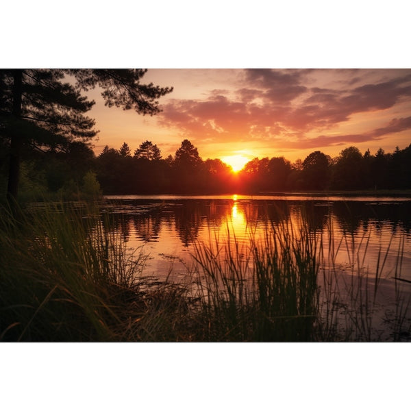 Tableau Coucher de Soleil sur un Étang, art mural décoration nature