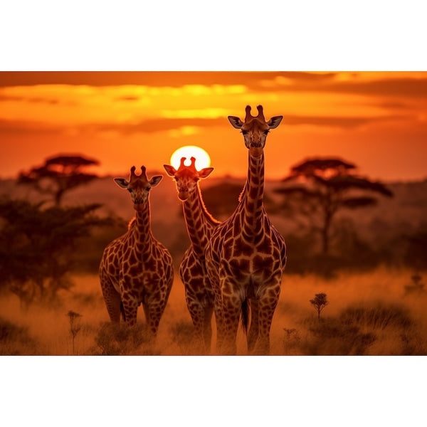 Tableau Girafe Coucher de Soleil, art mural décoration nature