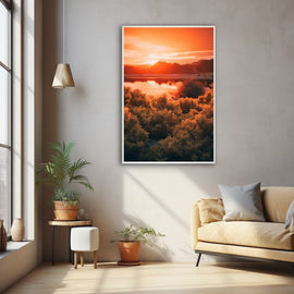Tableau Coucher de Soleil Orangé, art mural décoration nature