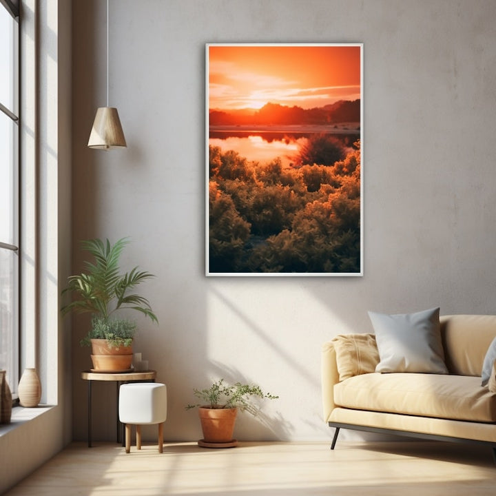 Tableau Coucher de Soleil Orangé, art mural décoration nature