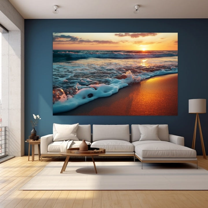 Tableau Vague sur le Sable au Couchant, art mural décoration nature
