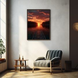 Tableau Coucher de Soleil Ponton, art mural décoration nature