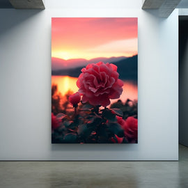 Tableau Coucher de Soleil Rose, art mural décoration nature