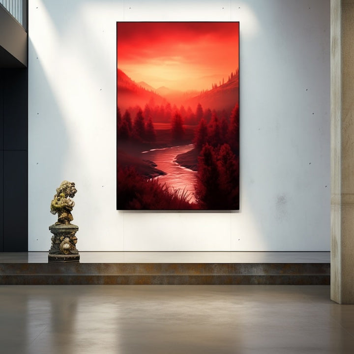 Tableau Coucher de Soleil Rouge, art mural décoration nature