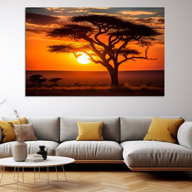 Tableau Coucher de Soleil Savane, art mural décoration nature