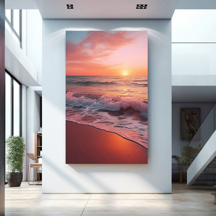 Tableau Rivage Rose au Crépuscule, art mural décoration nature